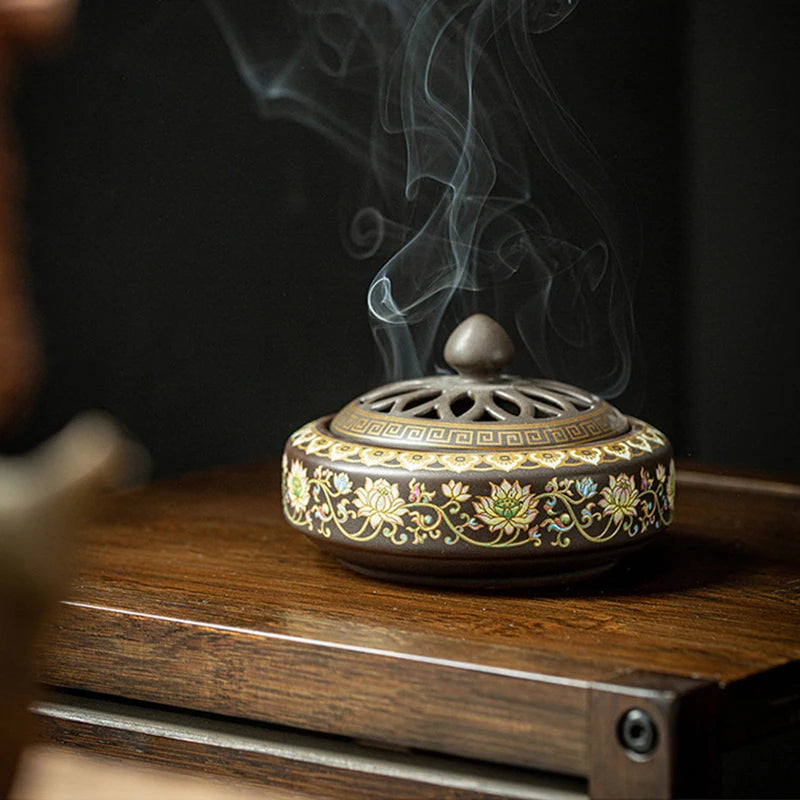 Ceramic Enamel Lotus Incense Burner
